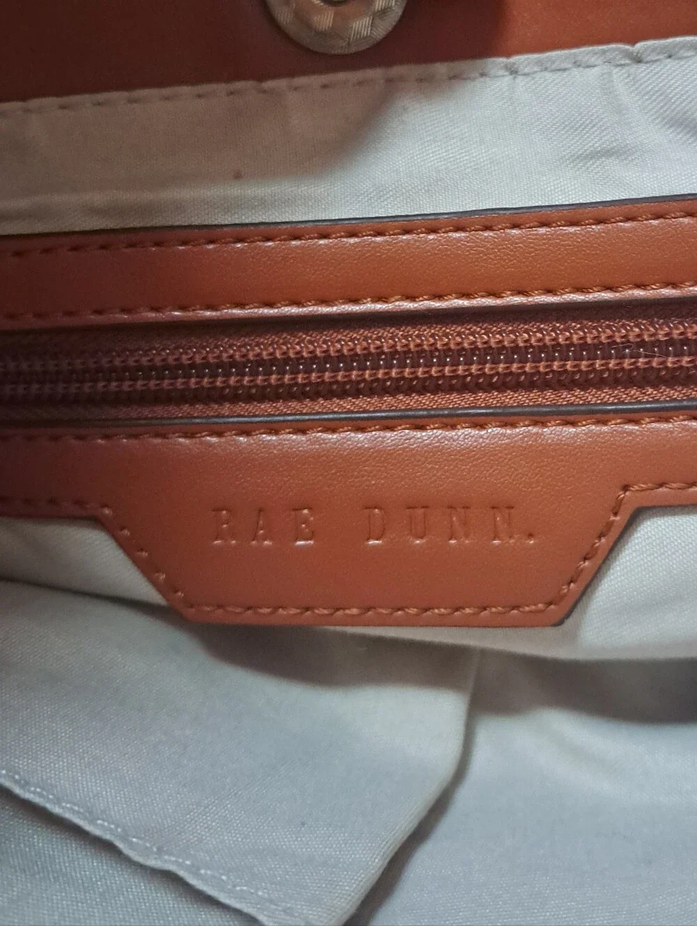 BE KIND Rae Dunn Crossbody Shoulder Bag Off White Canvas Tote Brown Trim